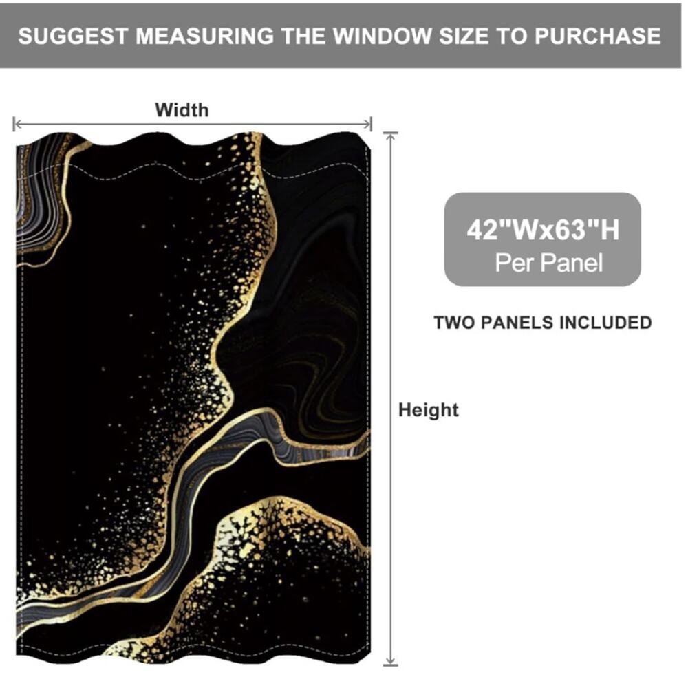 Baocicco Black and Gold Marble Window Curtains for Bedroom Living Room - Art Flu - Picture 2 of 6